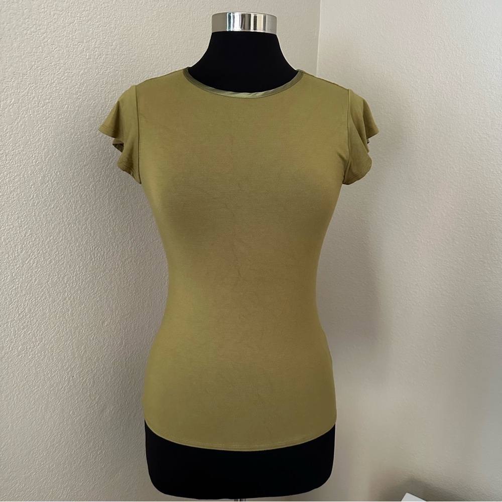 NWOT Tahari Moss Green Cap Sleeve Jersey Knit T-Shirt Size XS